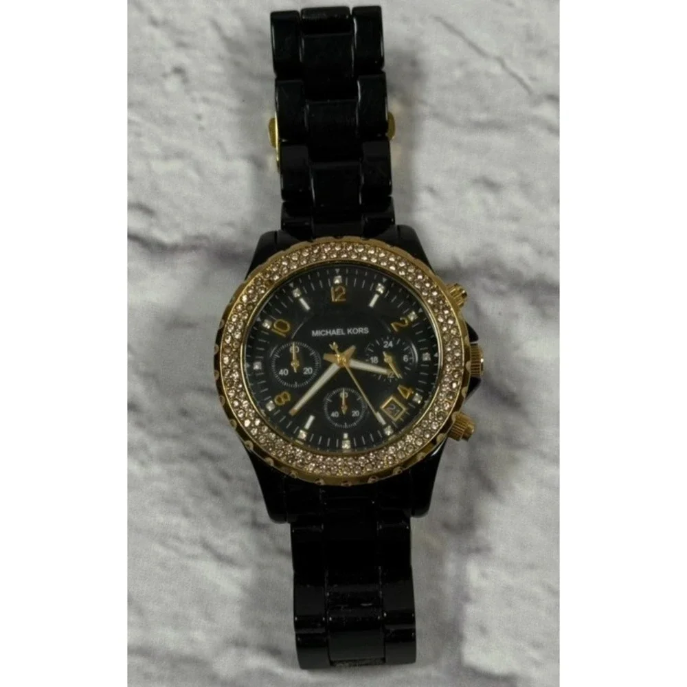 Michael Kors Women's MK5301 Black Acetate Gold Tone Pave' Bracelet Watch‎
